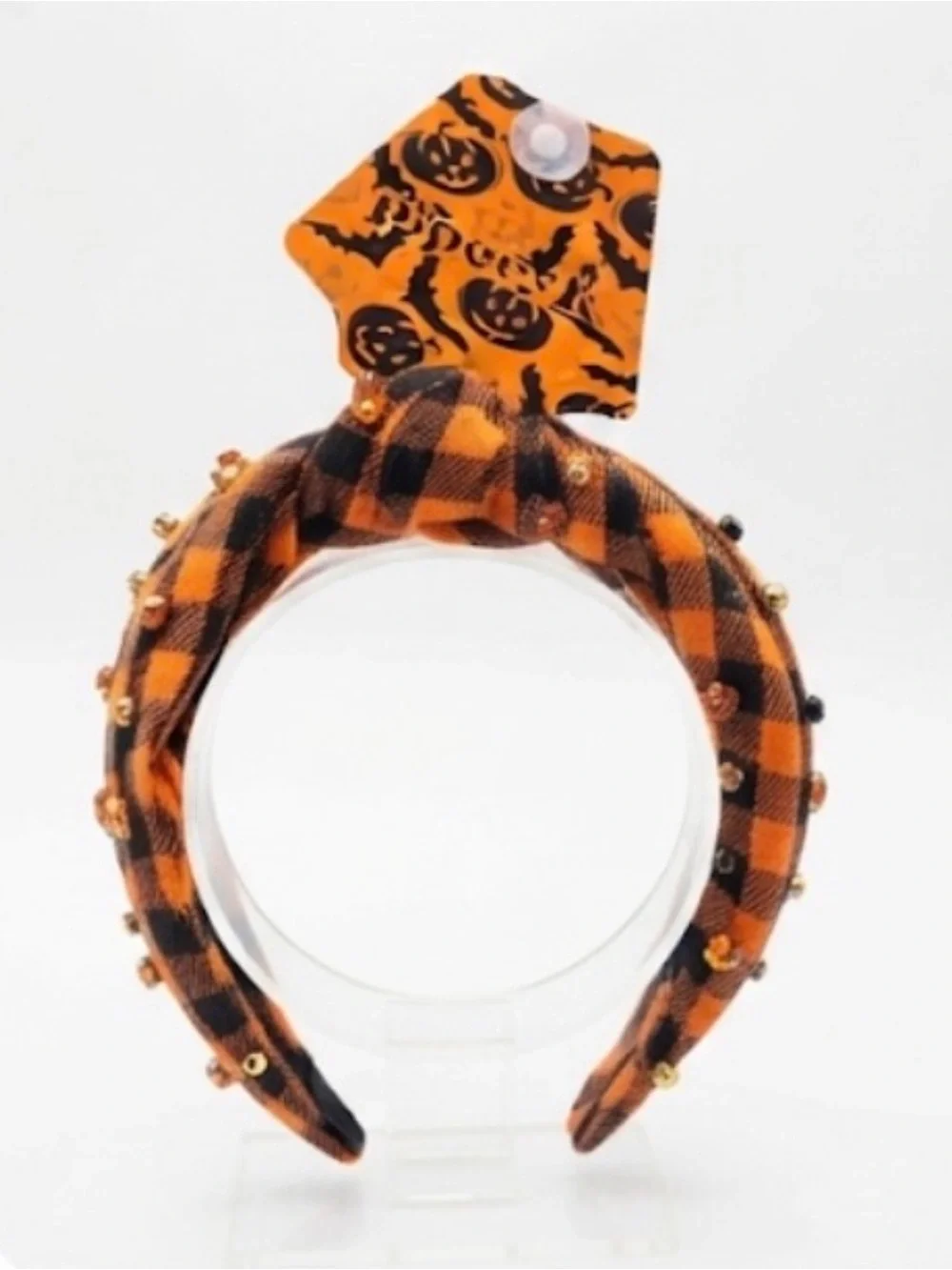 NWT ⚜️🖤⚜️ Piper K Orange and Black Plaid Jeweled Knot Headband
